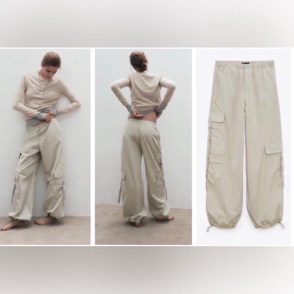 Zara Beige Cargo Track Pants